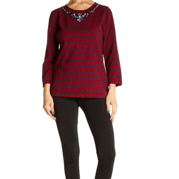 J. Crew Factory Jeweled Striped 3/4 sleeve - Picture 2 of 11